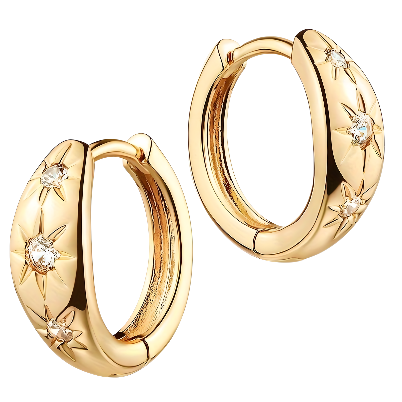 Sun and Star Huggie Hoop Earrings for Women |Celestial Round Zircon Embedded 636