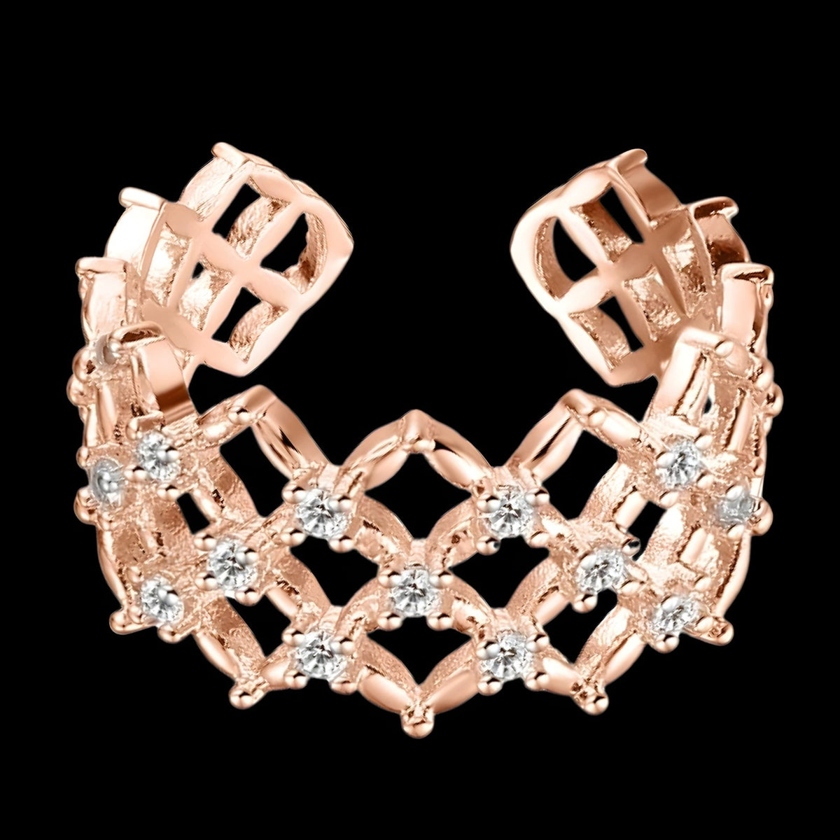 Rose Gold Adjustable Geometric Ring with AAA Cubic Zirconia - Lightweight, 383