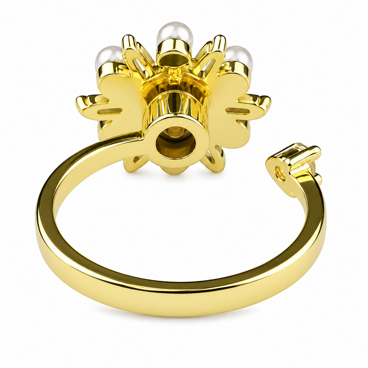 Rotatable Pearl Sunburst Spinner Ring Adjustable Open Band Gold Statement 1592