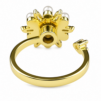 Rotatable Pearl Sunburst Spinner Ring Adjustable Open Band Gold Statement 1592