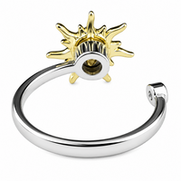Sun Spinner Ring Adjustable Open Band Two Tone Statement Ring Clear Accent 1590