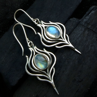 Blue Oval Stone Look Drop Earrings For Women Silver Colour Hook Dangle 1753