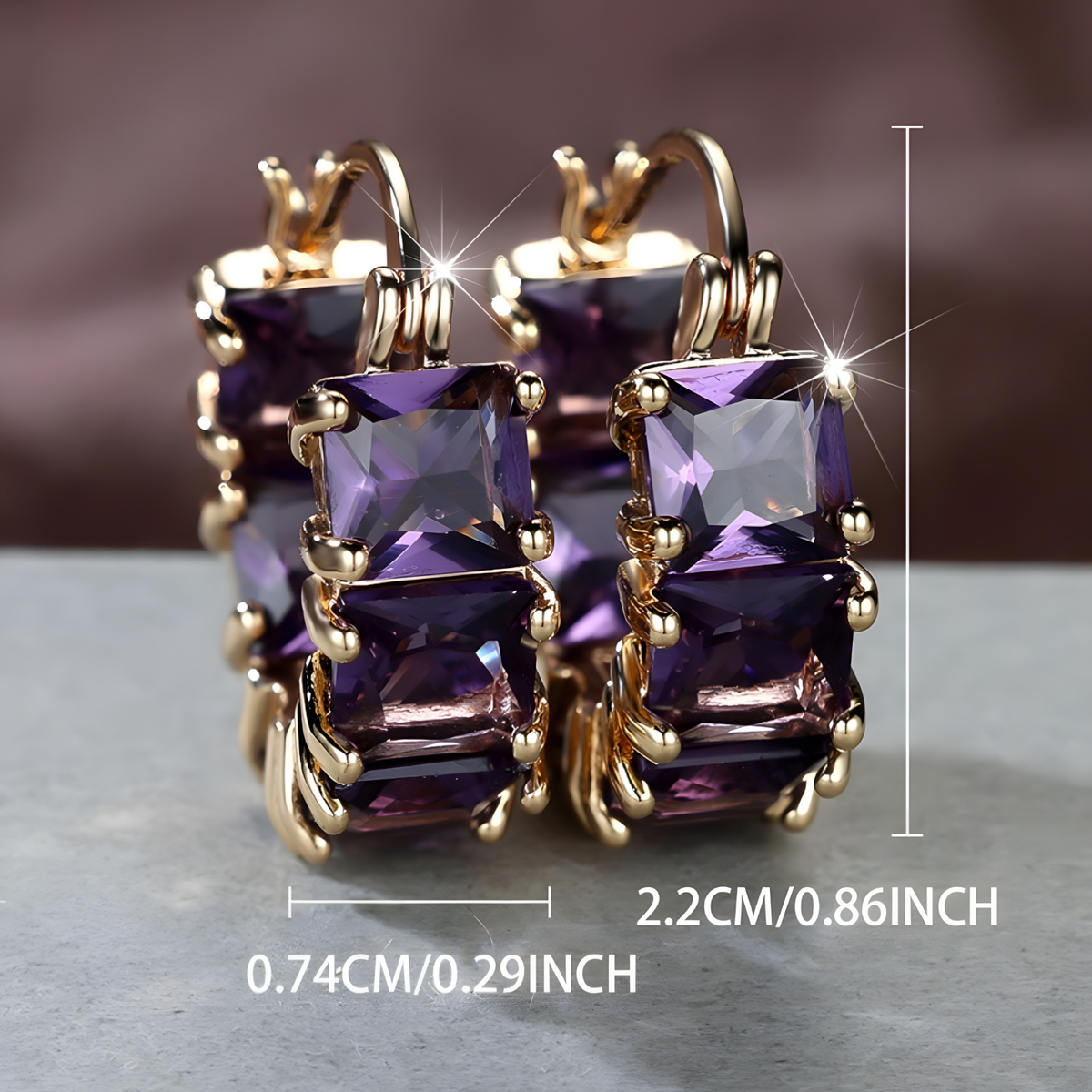 Square Zircon Hoop Earrings for Women | 2.2cm Champagne Gold Plated U Shaped 570