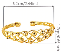 24K Gold Plated Copper Cuff Bracelet for Women, Adjustable Open Bangle Shiny 122