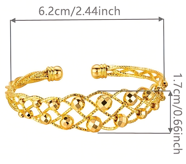 24K Gold Plated Copper Cuff Bracelet for Women, Adjustable Open Bangle Shiny 122