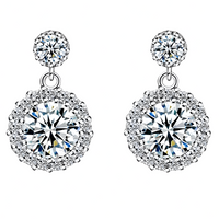 925 Sterling Silver Round Cut Cubic Zirconia Drop Earrings Halo Dangle 319