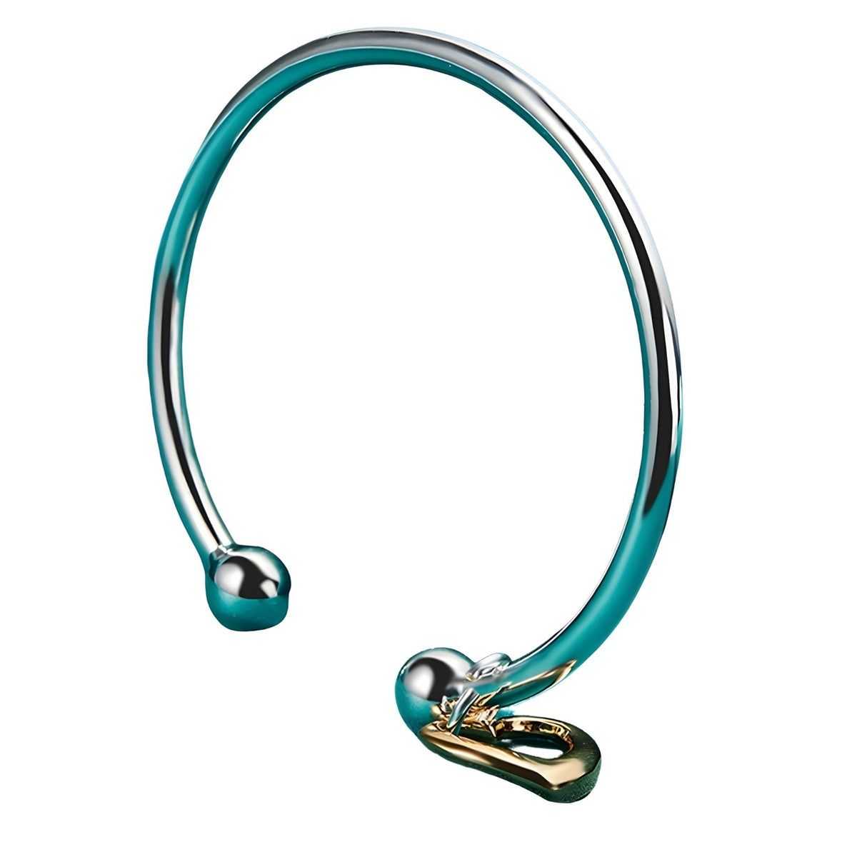 925 Sterling Silver Open Heart Cuff Bangle Bracelet - Adjustable Trendy 403