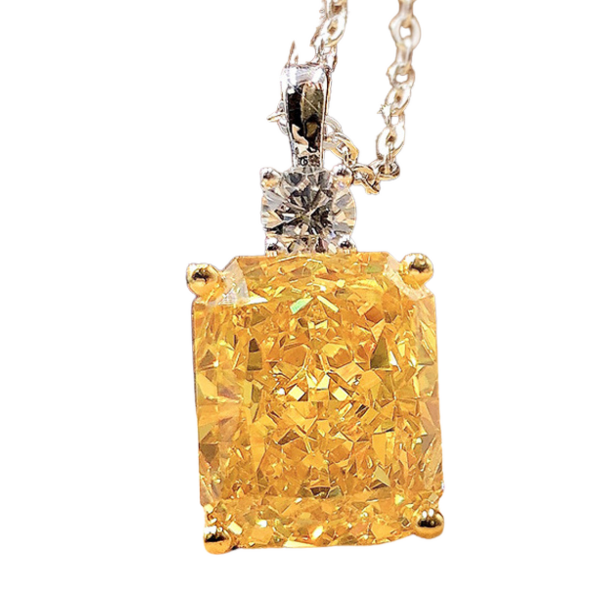 Sparkling Yellow Crystal Pendant Necklace For Women Square Geometric Charm 1745