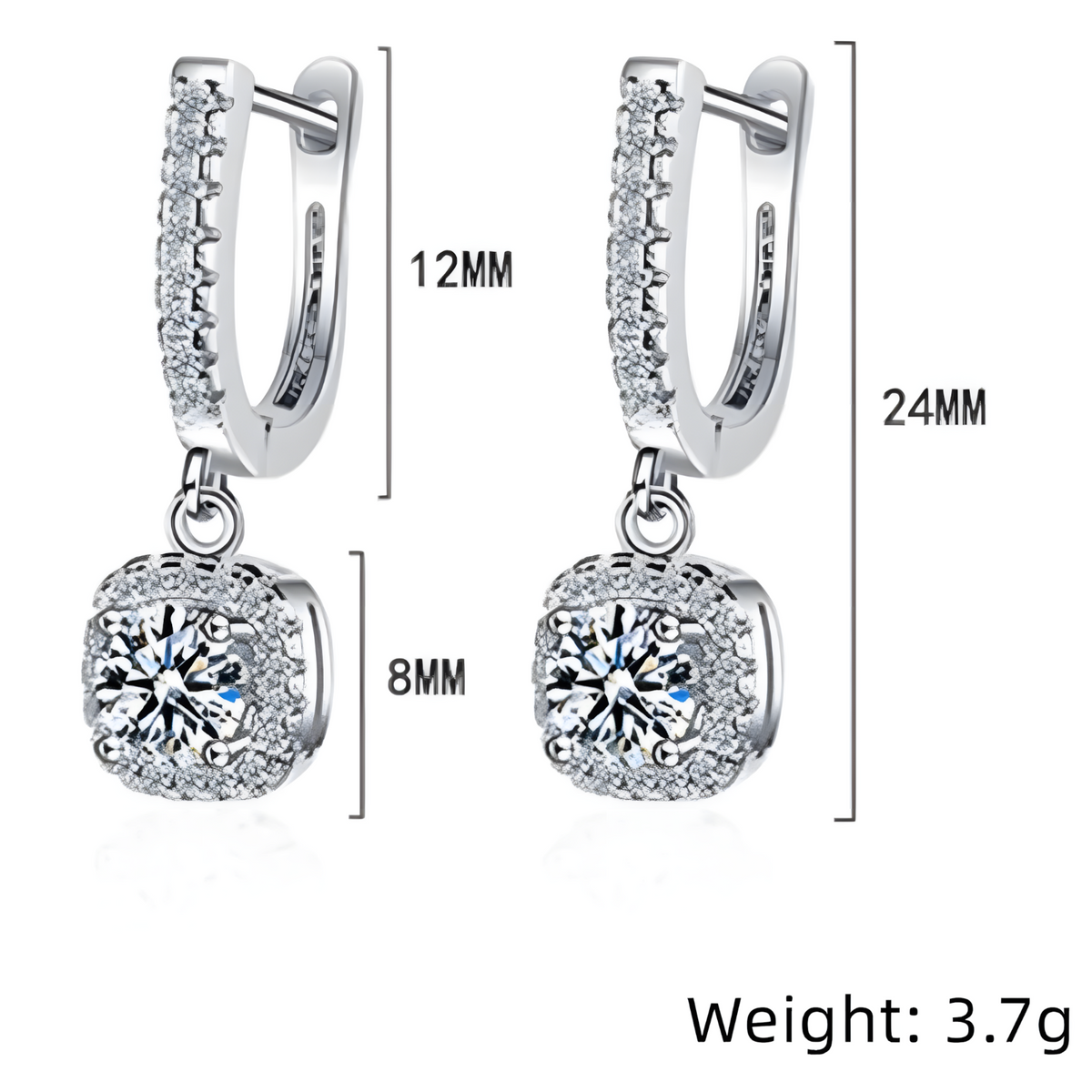 Wedding 925 Sterling Silver Eternity Earrings Women Sparkling Cubic Zirconic 498