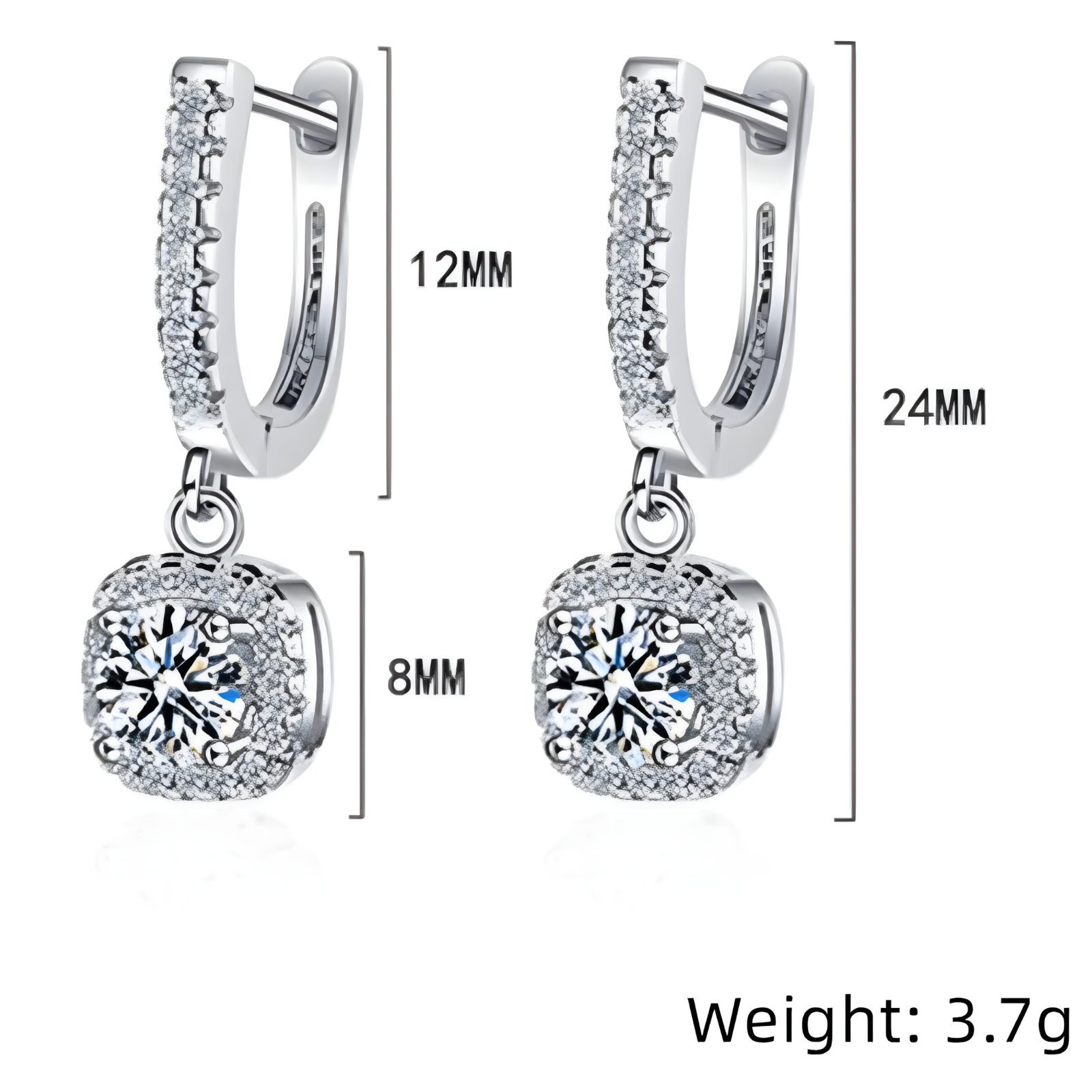 Wedding 925 Sterling Silver Eternity Earrings Women Sparkling Cubic Zirconic 498