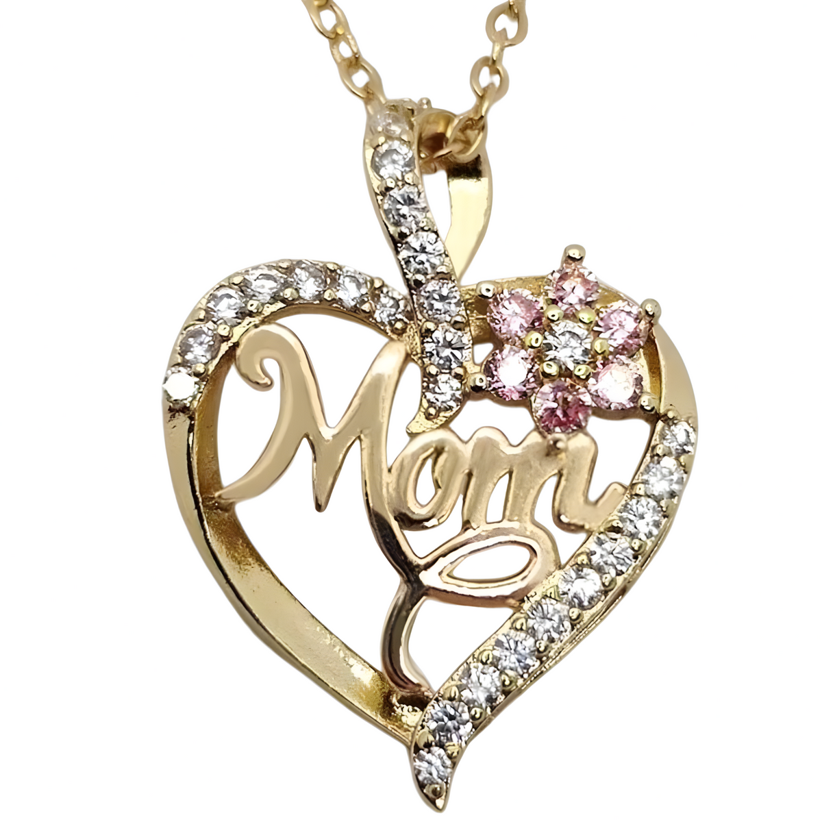 Gold-Tone Alloy Heart Shaped Pendant Necklace for Women – Sparkling Crystal 1121
