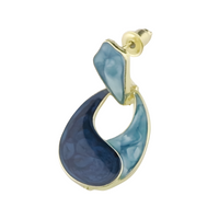 Multi Colour Marbled Teardrop Dangle Earrings — Navy & Grey Swirl Inlay 1383