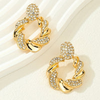 Women’s Gold Twisted Rhinestone Hoop Earring 4.3cm Geometric Zinc Alloy Stud 779