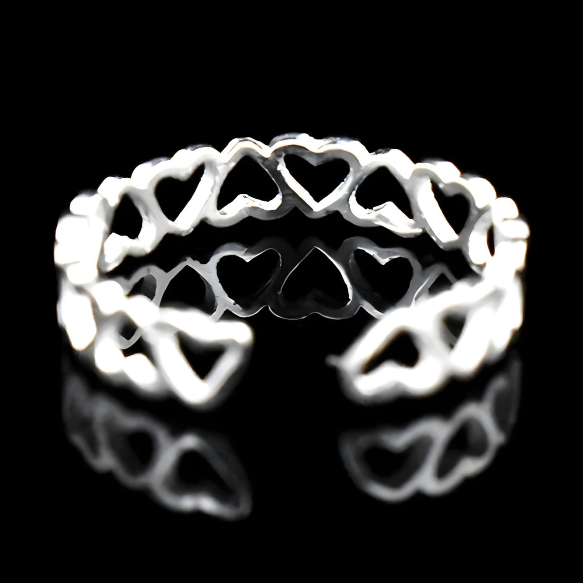 Unified Jewellery Sterling Silver Heart Ring(Adjustable)Open Heart Band Ring 389