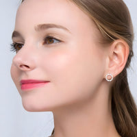 925 Sterling Silver Circle Stud Earrings with Rhinestones - Small Halo Studs 352