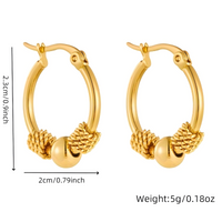 316L Stainless Steel Golden Hollow Woven Circular Hoop Earrings for Women 643