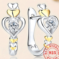 925 Sterling Silver Heart Hoop Earrings Women – Two-Tone Gold & Silver Heart 812