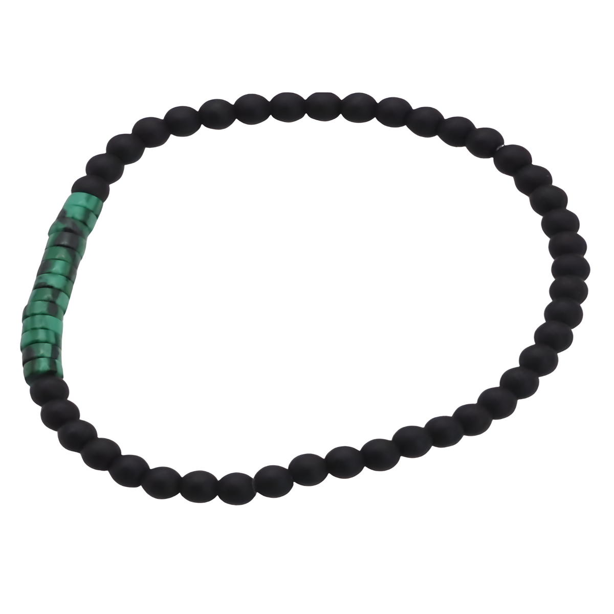 Malachite Stone and Matte Onyx Minimalist Bracelet, 4mm Beaded Strand B126