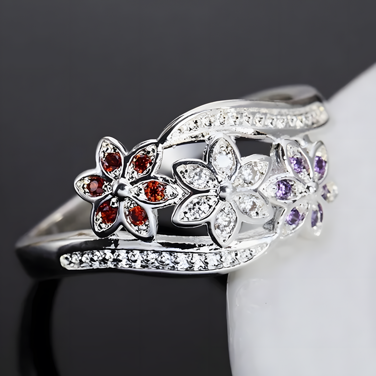 Unified Jewellery Premium Multicolour Crystal Floral Adjustable Ring 1840
