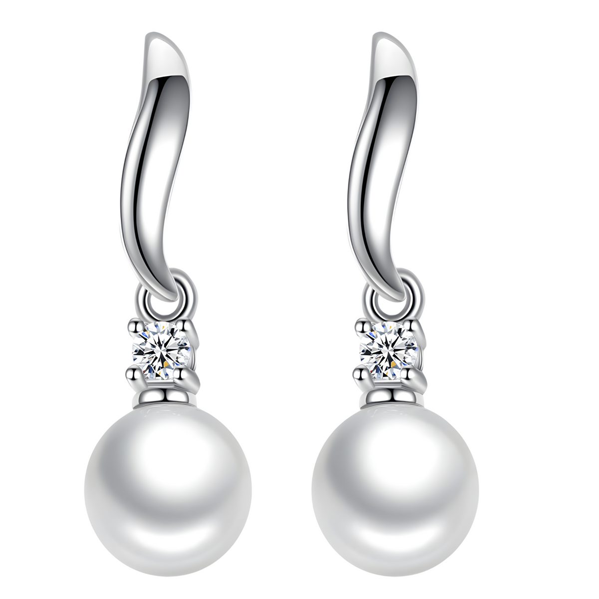 925 Silver-Plated Pearl Drop Earrings for Women – Elegant Round Pearl Zircon 906