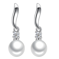 925 Silver-Plated Pearl Drop Earrings for Women – Elegant Round Pearl Zircon 906