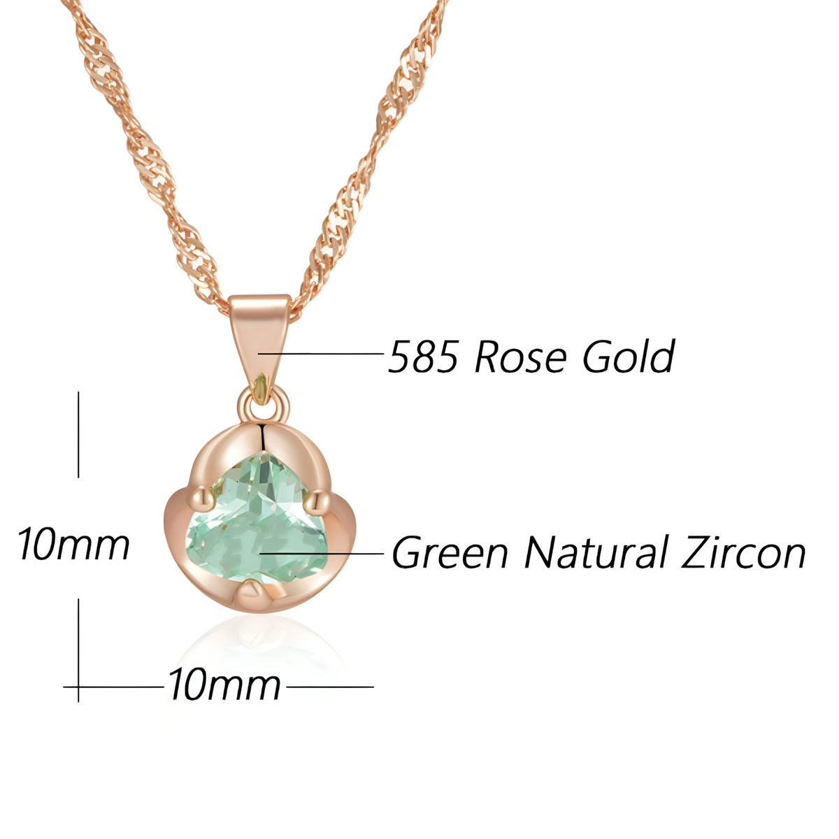 585 Rose Gold Colour Heart Pendant Necklace for Women, Copper Metal Zircon 1271