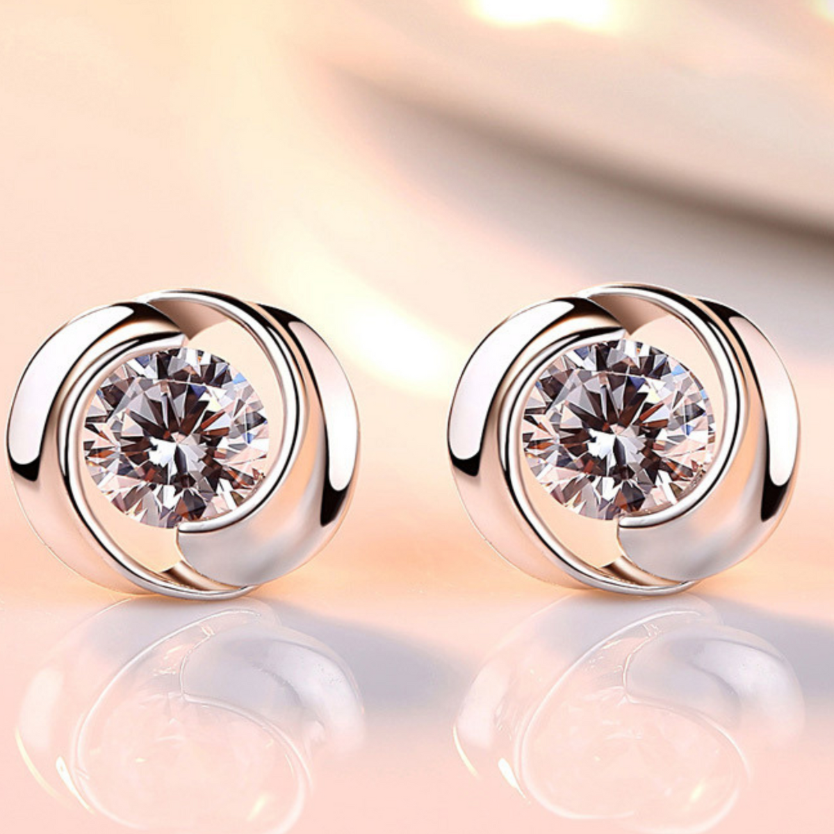 925 Silver-Plated Copper Alloy, Round Cubic Zirconia Stud Earrings for Women 957