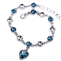 Womens Blue Crystal Heart Charm Bracelet Zinc Alloy Bracelet Cubic Zirconia 1158