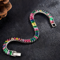 Premium Multicolour Rectangular Crystal Tennis Bracelet for Women, 18cm 1846