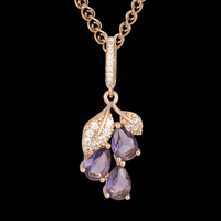 Purple Natural Zircon Pendant Necklace Copper, 585 Rose Gold Plated  1277
