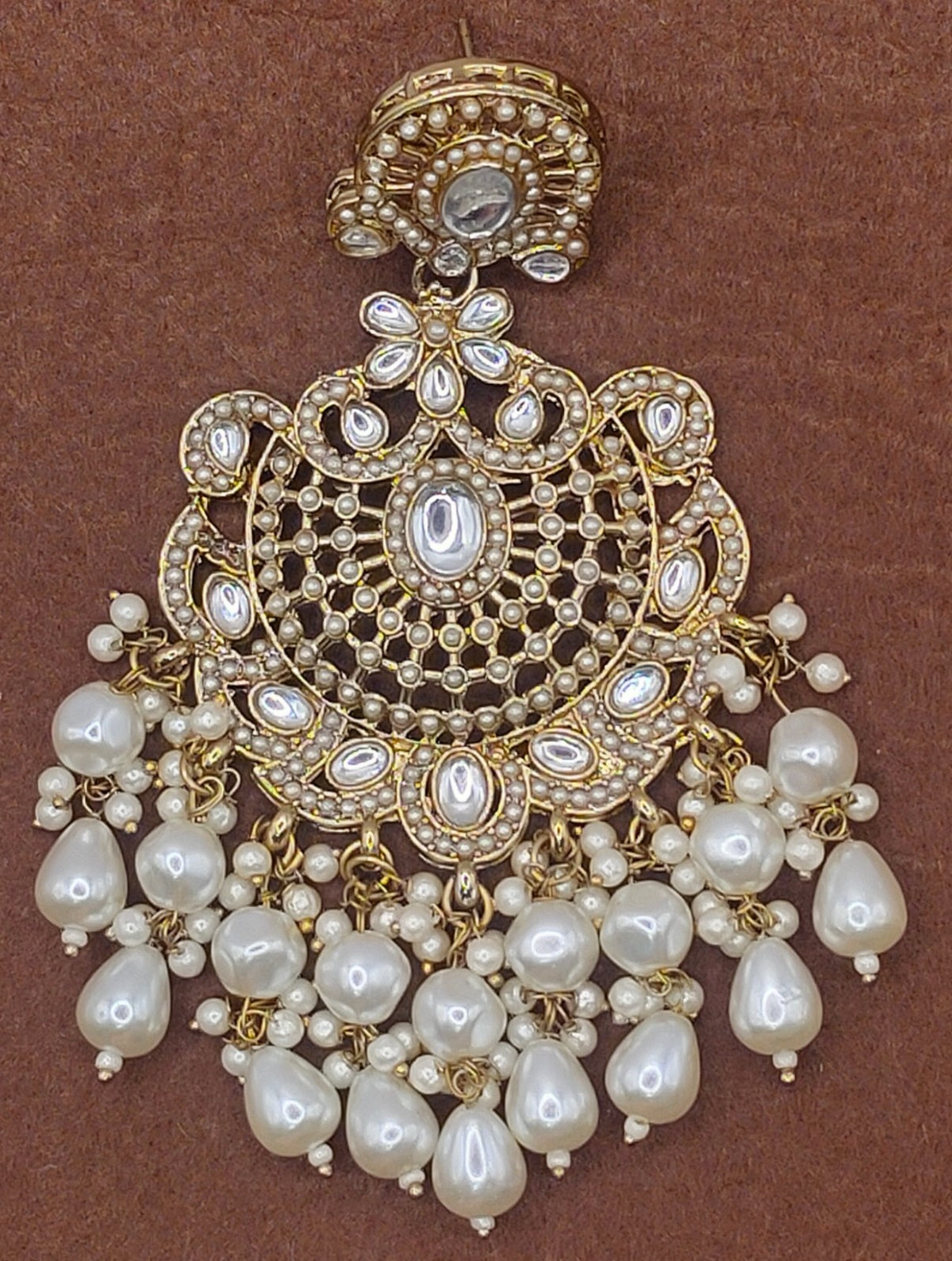 Elegant Bollywood Inspired Gold Kundan Earrings - Traditional Indian Jewelry 212