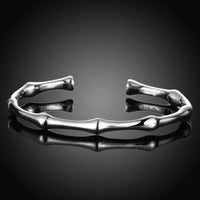 925 Silver Open Cuff Bangle Bracelet Adjustable Bamboo Style for Women 424
