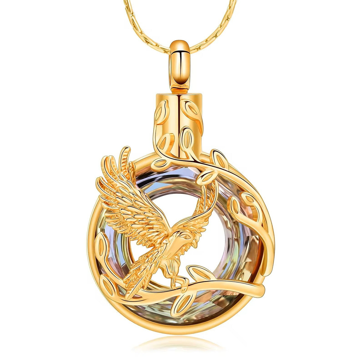 Gold Pink Eagle Pendant Necklace Snake Chain Unisex Religious Style Claw B200