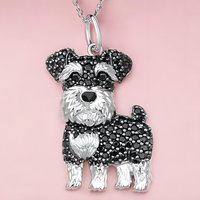 Schnauzer Dog Pendant Necklace For Women Black Crystal Animal Charm 2.5cm  B231