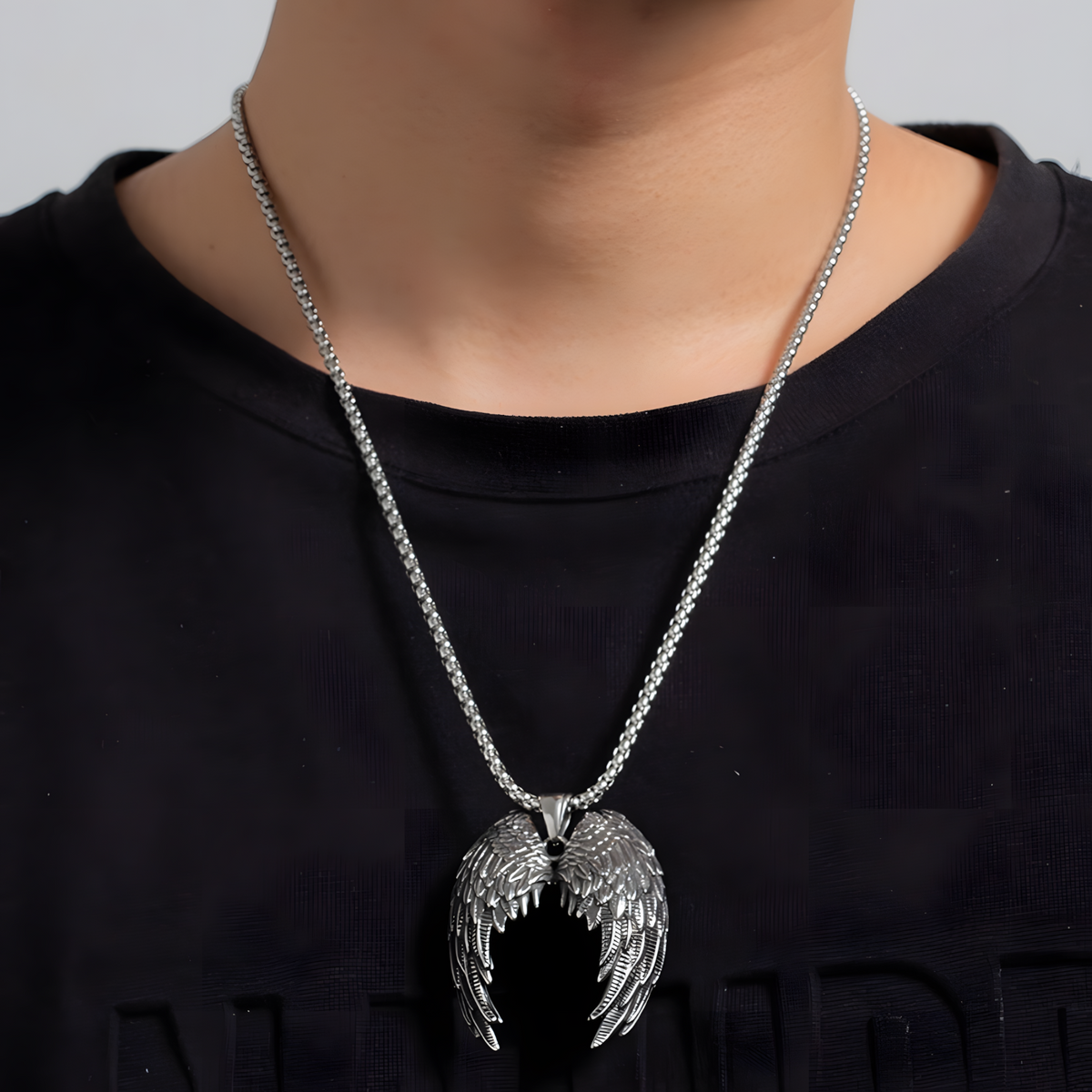 Angel Wing Pendant Necklace For Men - Silver Colour Feather Wing Chain 1787