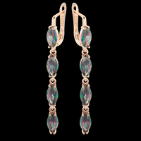 Colorful Natural Zircon Long Drop Earrings Women, Copper Base 585 Rose Gold 1278
