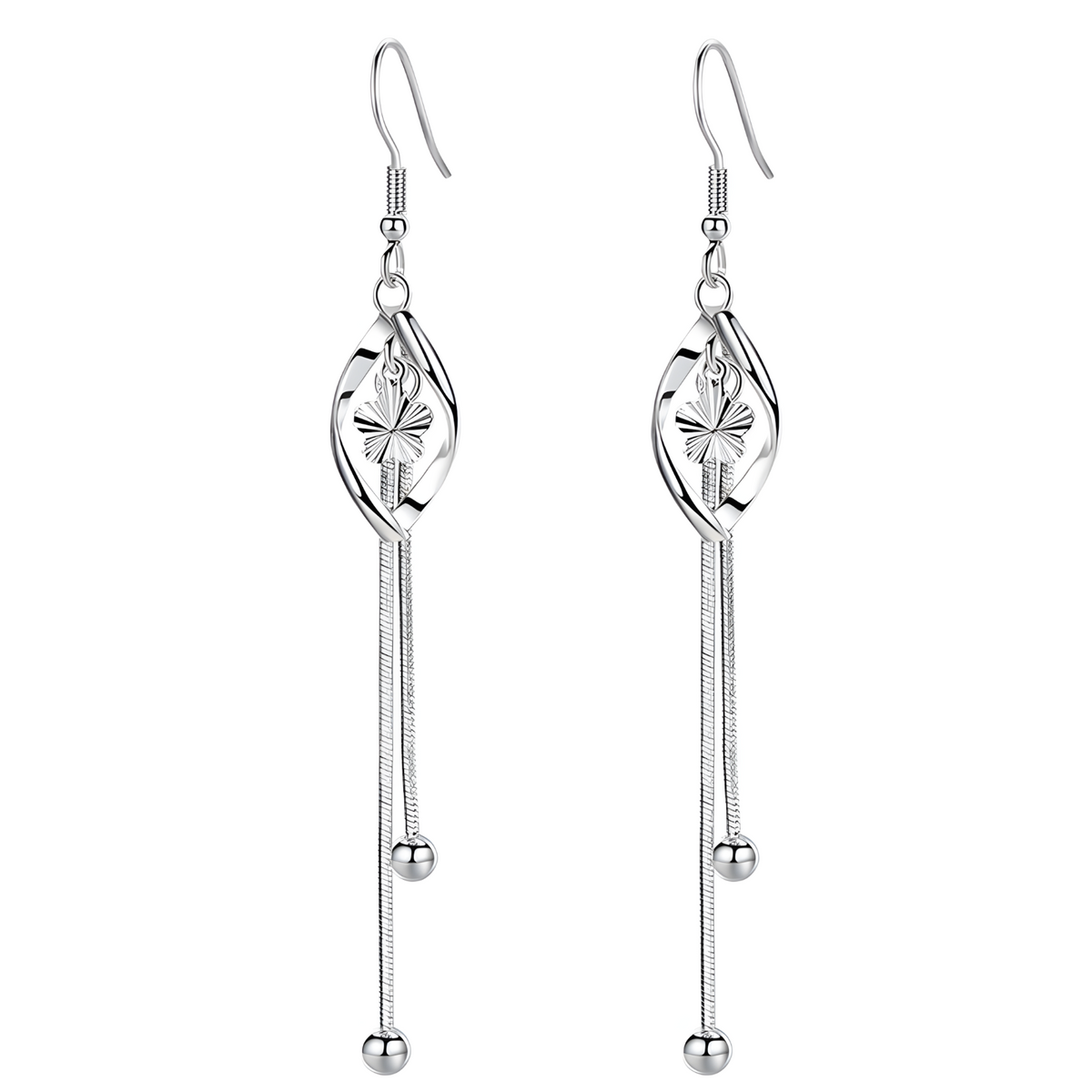 925 Silver-Plated Floral Long Drop Earrings for Women – Elegant Leaf Design 918
