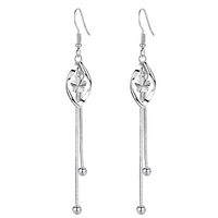 925 Silver-Plated Floral Long Drop Earrings for Women – Elegant Leaf Design 918