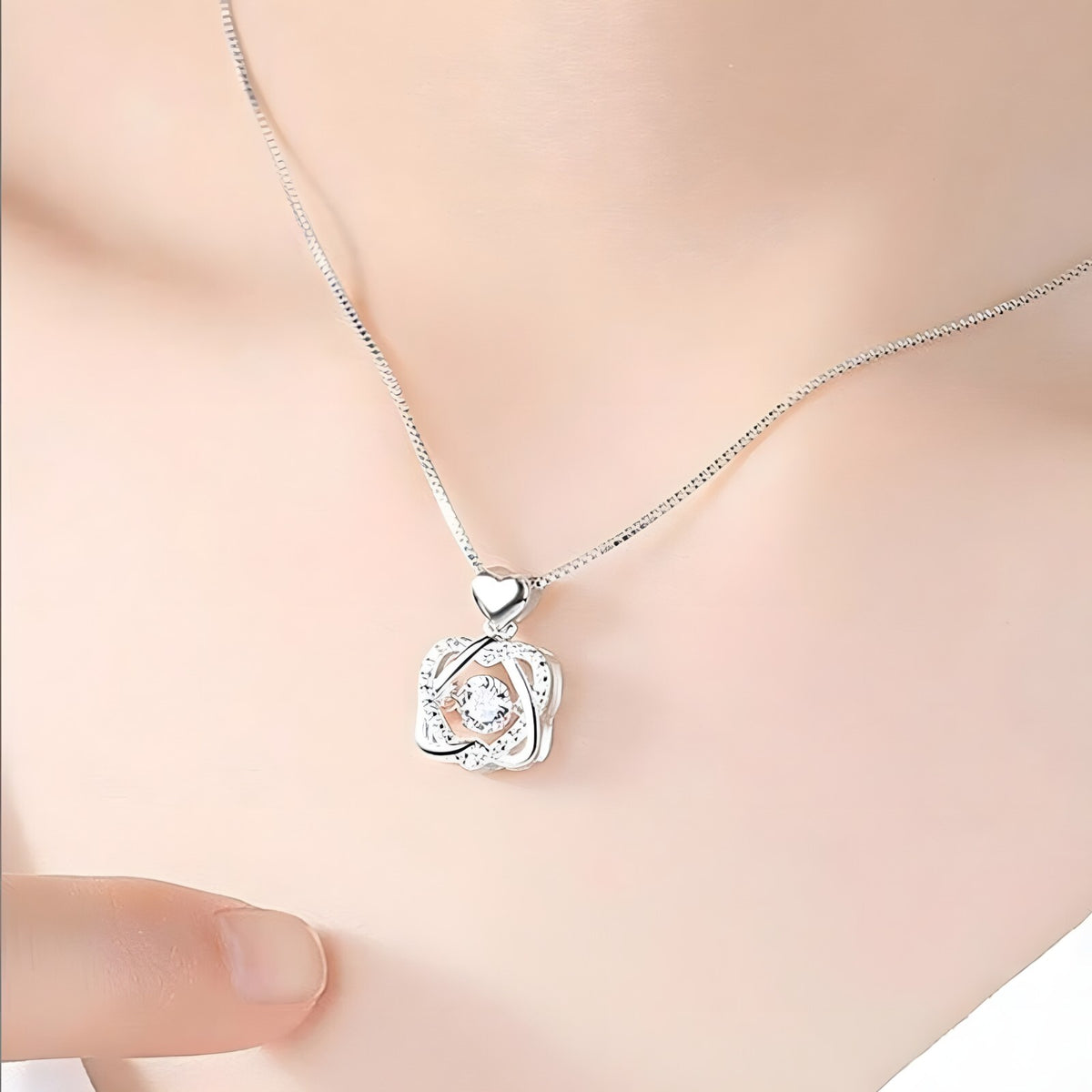 Sterling Silver Heart Knot Pendant Necklace for Women – Real 925 Box Chain 289