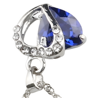 Royal Blue Heart Crystal Necklace and Earrings Set for Women,Sapphire Color 1301