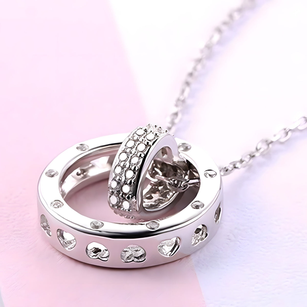 Sterling Silver Heart Circle Pendant Necklace Women Real 925 Silver Chain 282