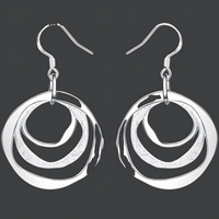 925 Sterling Silver Three Circle Drop Earrings - Elegant Modern Design B20