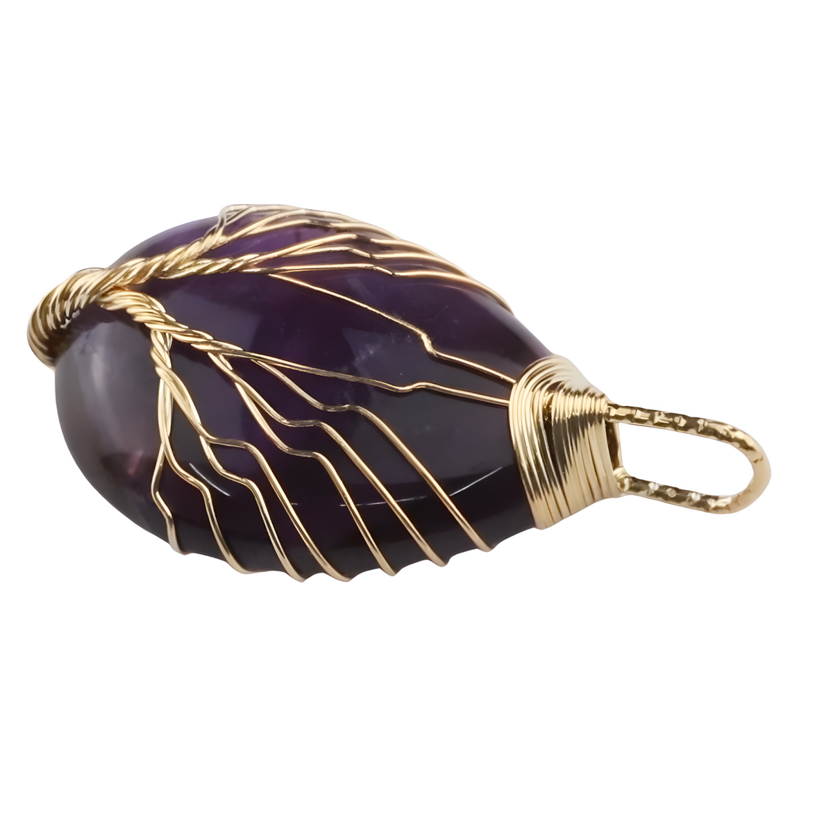 Gold Amethyst Tree Of Life Pendant Necklace Women Oval Gemstone Statement 1342