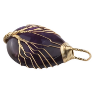 Gold Amethyst Tree Of Life Pendant Necklace Women Oval Gemstone Statement 1342