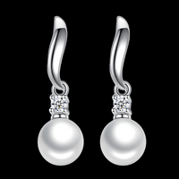 925 Silver-Plated Pearl Drop Earrings for Women – Elegant Round Pearl Zircon 906
