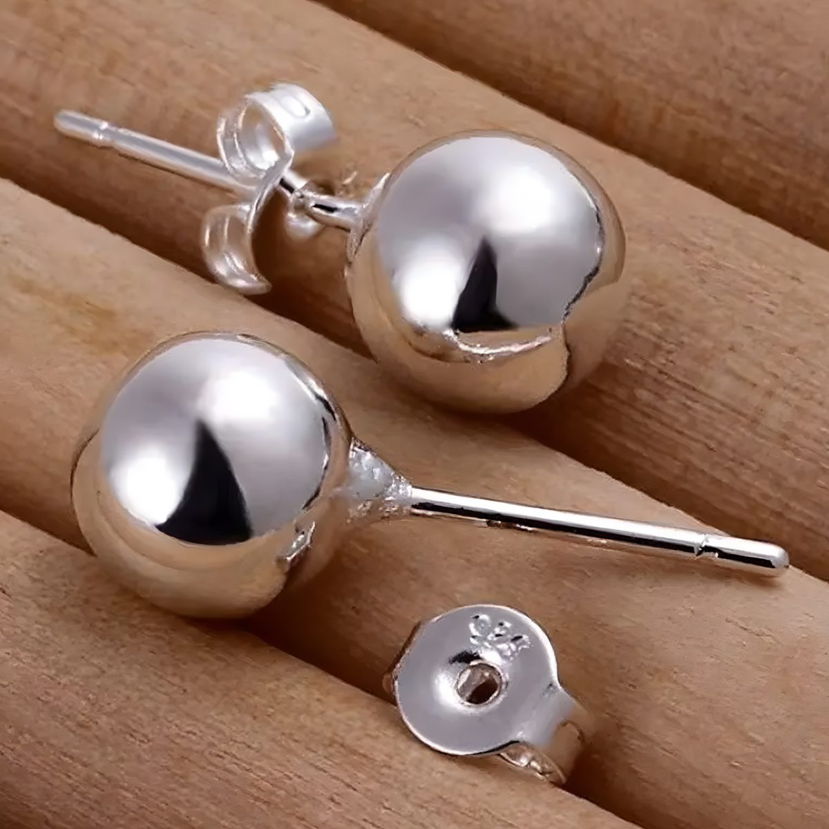 8mm Ball Stud Earrings for Women – Classic Round Butterfly Back Lightweight 1423