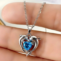 Dolphin Blue Heart CZ Necklace Women Chic Wedding Clavicle Chain Neclace 16