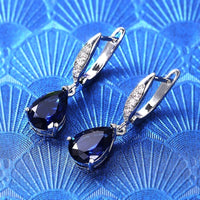 Blue Pear Cut Cubic Zirconia Drop Earrings for Women - Rhodium-Plated Alloy 1450