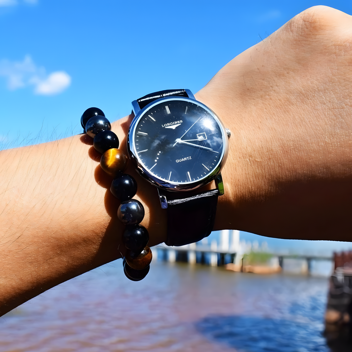 Triple Protection Bracelet 8mm Tiger Eye Black Obsidian Hematite Beaded 1499