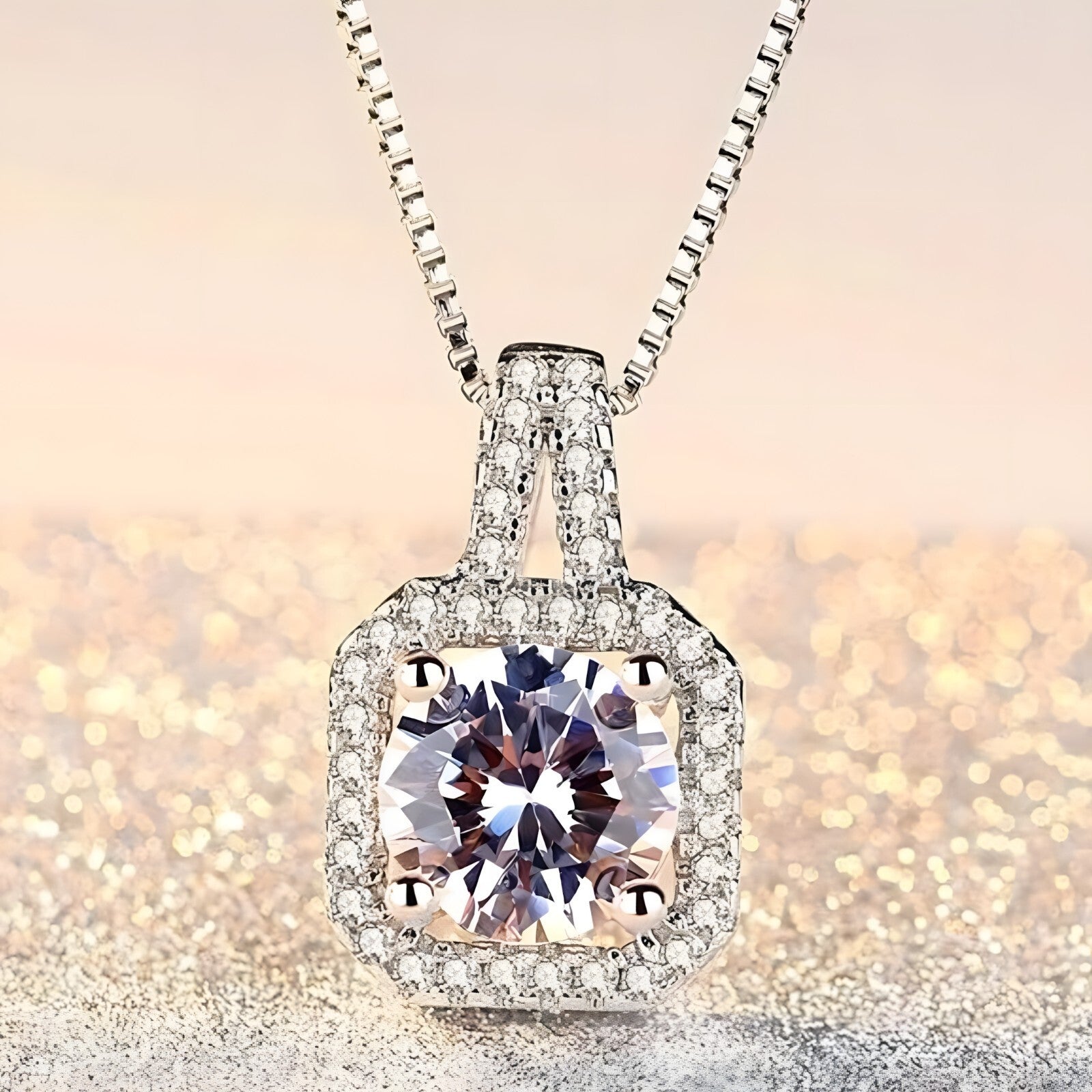925 Sterling Silver AAA Zircon Square Pendant Necklaces Exquisite Crystal 264